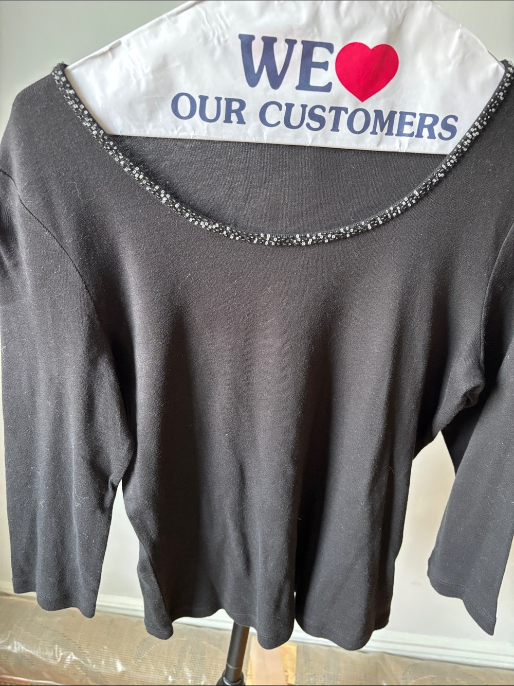 Black Knit Top with Beaded Neckline